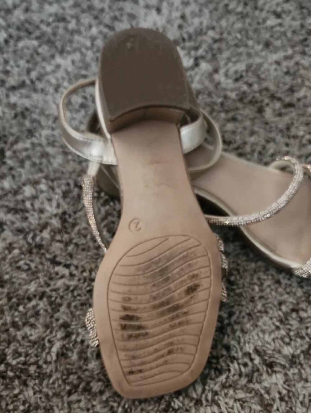 Girls Open-Toe Strappy Sandal in Champagne with Blinged Straps